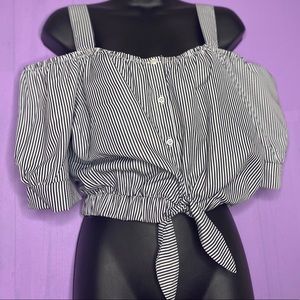 Black/White Stripe Off Shoulder Top w/ buttons L